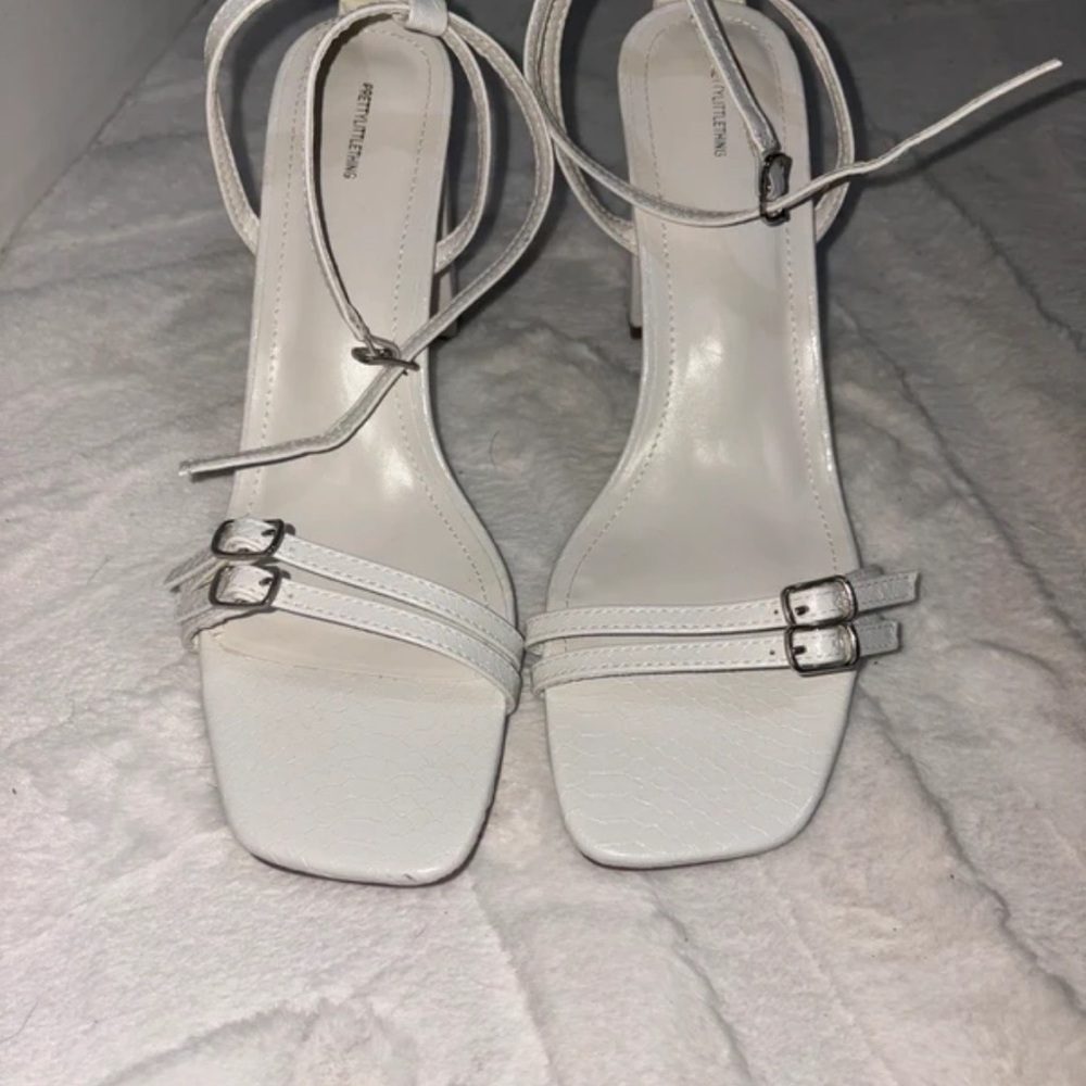 PrettyLittleThing White Double Strap Heels
